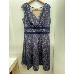AA Studio AA Navy Blue Lace Sequin Cocktail Dress Plus Size 14W V-Neck Formal